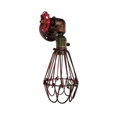 Industrial Cone Cage Wall Light Fixture 1-Light Metallic Wall Sconce Lamp in Black/Rust/Silver