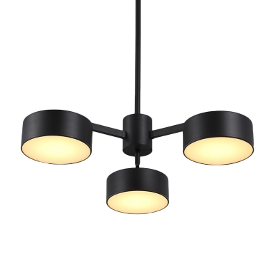 Iron Drum LED Hanging Chandelier Post Modern 3 Lights Black Finish Ceiling Pendant Lamp