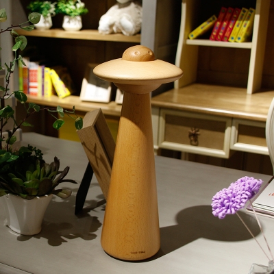 LED Mushroom Task Light Contemporary Wood Nightstand Lamp in Beige for Living Room