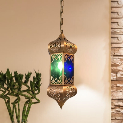Metal Blue Suspension Pendant Lantern 1 Light Art Deco Hanging Ceiling Light for Restaurant