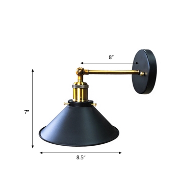 Metal Conical Sconce Lighting Farmhouse 1 Head Corner Wall Lamp Fixture in Black with/without Plug In Cord