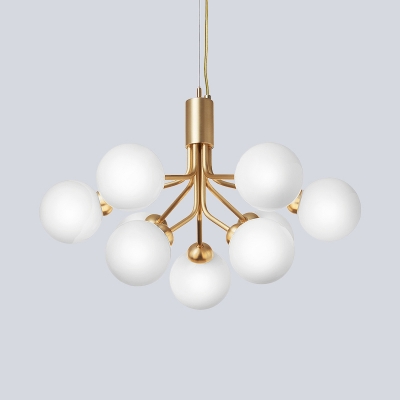 Milky Glass Molecular Pendant Lighting Modernism 9 Lights Hanging Chandelier in Brass