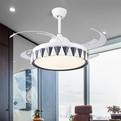 Minimalist Circle 4 Blades Semi Flush Lighting Metallic Living Room LED Ceiling Fan Light Fixture in White, 47