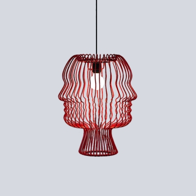 Modern Arc Cage Hanging Light Kit Metal 1-Light Restaurant Suspension Lamp in Red
