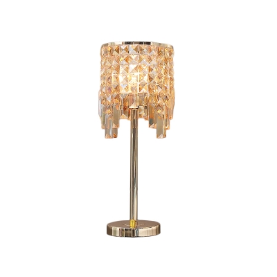 Modernism Cylindrical Desk Light Clear/Amber Crystal 1 Bulb Living Room Night Table Lamp