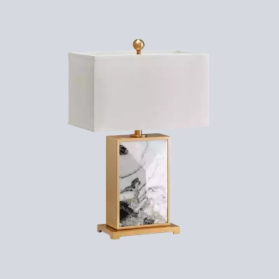 Modernism Rectangle Task Lighting Fabric 1 Bulb Small Desk Lamp in White for Study