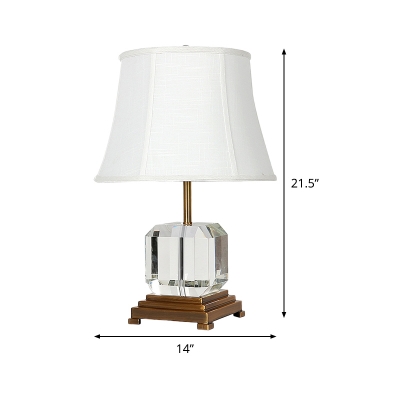 Modernist 1 Bulb Desk Light White Paneled Bell Night Table Lamp with Fabric Shade