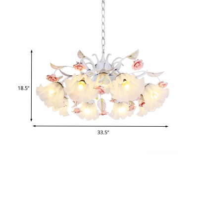 Pastoral Scalloped Chandelier Light Fixture 4/6/9 Heads Metal LED Hanging Lamp in White for Bedroom