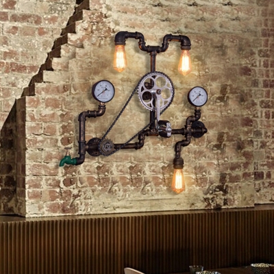 Rust 3 Lights Wall-Mount Light Fixture Farmhouse Metallic Bicycle Sconce Lamp for Restaurant