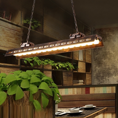 Rust Finish Rectangular Down Lighting Farmhouse Metal 2 Heads Bar Island Lamp Fixture