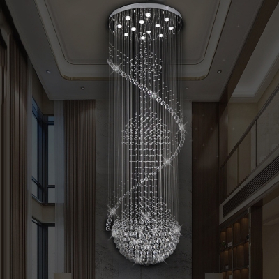 Silver Cascading Multi Light Pendant Modernist 12 Bulbs K9 Crystal LED Down Lighting for Stair