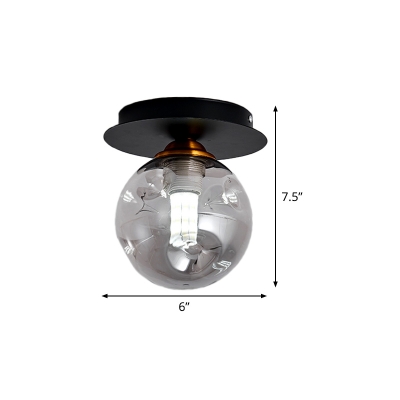 Simple 1-Head Semi Flushmount with Clear Dimpled Glass Shade Black Globe Flush Mount Light Fixture