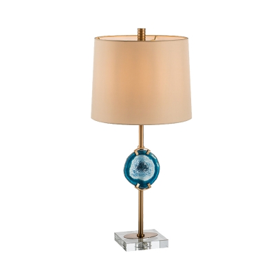 Tapered Drum Desk Light Modernism Fabric 1 Head Nightstand Lamp in Blue for Bedside