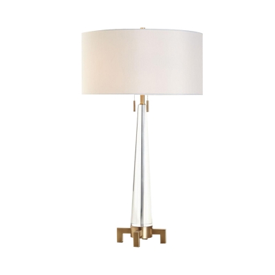 Tapered Table Light Modern Crystal 2 Heads White Nightstand Lamp with Fabric Shade