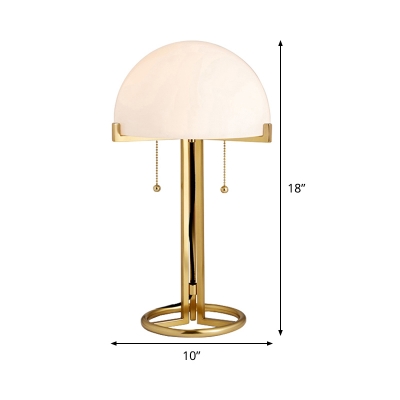 White Glass Domed Desk Light Modern 2 Heads Gold Nightstand Lamp with Pull Chain