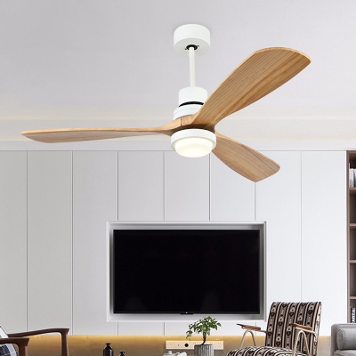 Wood White Hanging Fan Light 3 Blades LED Modern Semi Flush Mount Lamp for Living Room, 52
