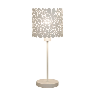 1 Bulb Bedroom Desk Light Modern White Night Table Lamp with Floral Metal Shade