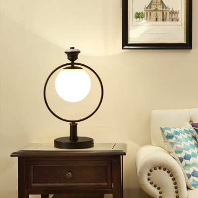 1 Head Bedside Desk Lamp Modern Black Reading Book Light with Globe White Glass Shade