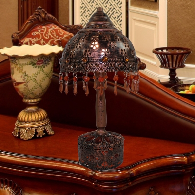 1 Head Bowl Desk Light Traditional Rust Metal Night Table Lamp with Crystal Drop