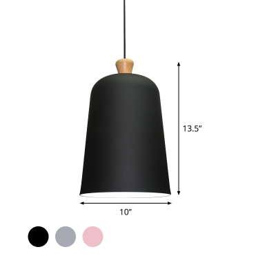 1-Head Dining Room Pendant Nordic Style Black/Grey/Pink Ceiling Hang Fixture with Bell Aluminum Shade