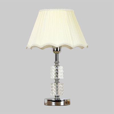 1 Head Flare Desk Light Modernism Fabric Nightstand Lamp in Beige with Braided Trim
