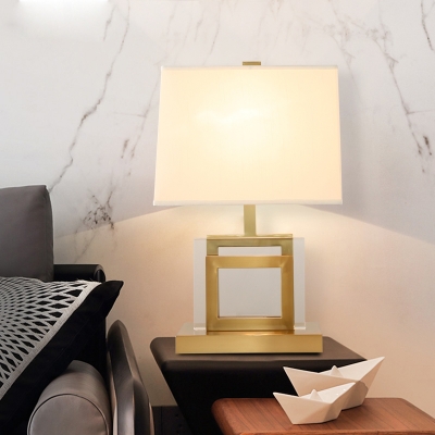 1 Head Living Room Desk Light Modern Gold Night Table Lamp with Trapezoid Fabric Shade