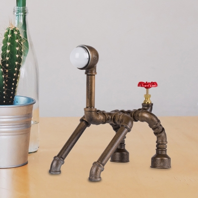 1-Head Nightstand Light Industrial Dog Robot Metallic Task Lamp in Brass for Bedside