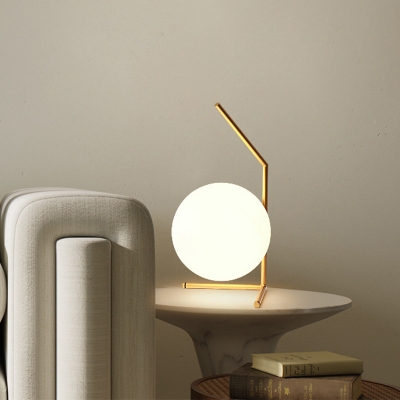 1 Head Sphere Nightstand Lamp Contemporary White Glass Reading Book Light in Black/Gold