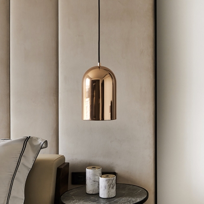 1 Light Bedroom Pendant Simple Gold Finish Hanging Ceiling Lamp with Bell Metal Shade