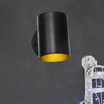 

High Vintage Cylinder Sconce Light 1 Head Metal Wall Mount Lamp in Black for Bedside, HL600760
