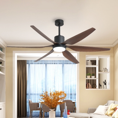 6-Blade Metallic Cylindrical Ceiling Fan Lamp Antiqued Living Room LED Semi Flush Mounted Light in Black, 55.5