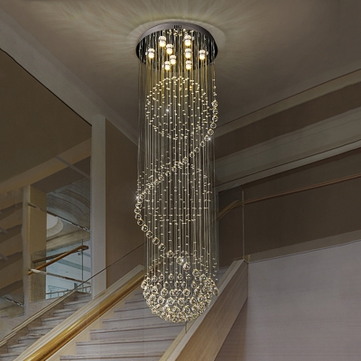 9 Bulbs Stair Cluster Pendant Contemporary Black LED Ceiling Light with Ball Faceted Crystal Shade