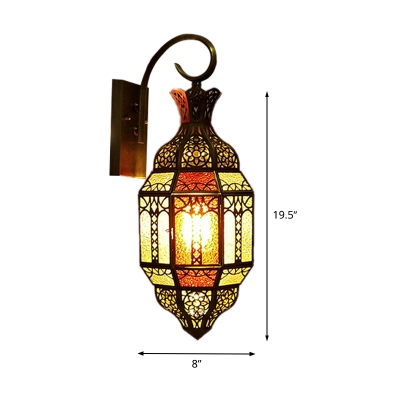 Antique Lantern Sconce Lighting Fixture 1 Head Metal Wall Mount Light in Brass for Living Room