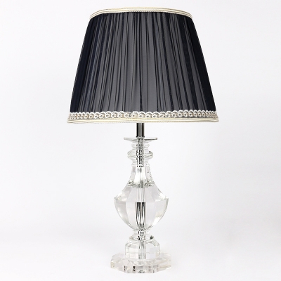 Barrel Fabric Table Light Modernism 1 Bulb Black Desk Lamp with Urn Crystal Base