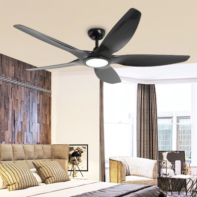 Black LED Ceiling Fan Lamp Modernist Metal 5 Blades Semi Flush Mounted Lamp for Bedroom, 60