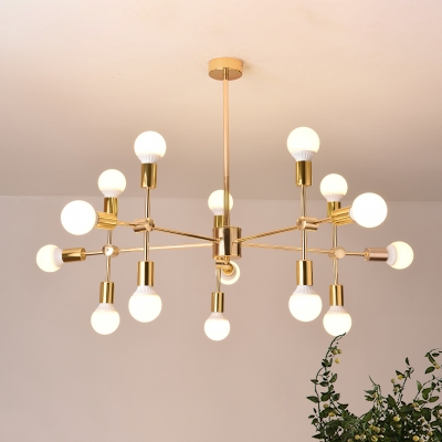 Branch Ceiling Chandelier Modern Metal 15-Head Living Room Pendant Light Fixture in Gold