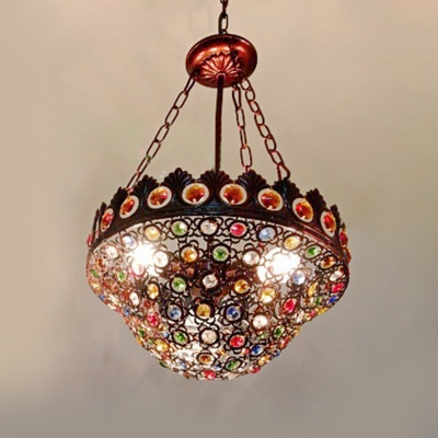 Brass Bowl Hanging Chandelier Art Deco Metal 3 Bulbs Restaurant Pendant Lighting Fixture