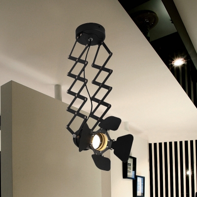 Camera Restaurant Flush Light Fixture Industrial Metal 1 Bulb Black Semi Spotlight Flushmount with Telescopic Rod