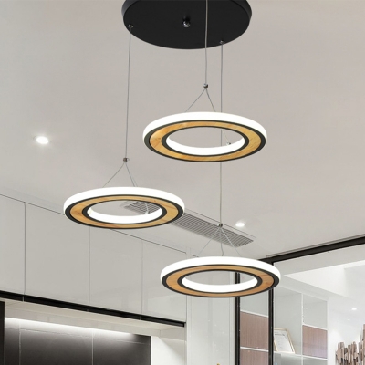 Circle Cluster Pendant Light Modern Metallic 3 Heads Black LED Hanging Lamp Fixture