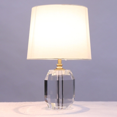 Cone Desk Light Modernism Fabric 1 Bulb White Night Table Lamp with Crystal Base, 18