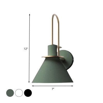 Conical Bathroom Sconce Lighting Industrial Iron 1-Head Black/White/Green Finish Handle Wall Mount Lamp