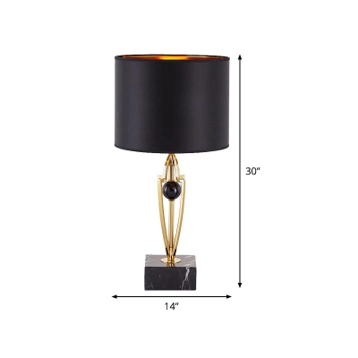 Contemporary 1 Bulb Task Lighting Black Cylinder Small Desk Lamp with Fabric Shade