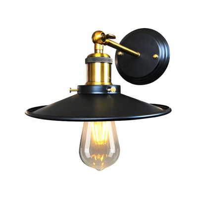 Countryside Wide Flare Wall Light Sconce 1-Bulb Metallic Wall Mounted Lamp in Black