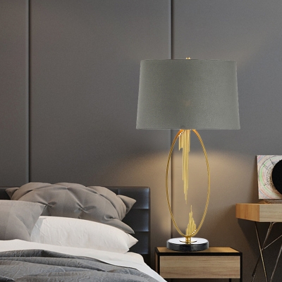 Cylindrical Fabric Table Lamp Modernism 1 Bulb Grey Task Lighting for Living Room