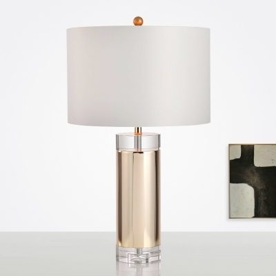 Cylindrical Reading Light Modernist Fabric 1 Bulb Night Table Lamp in Gold for Bedroom
