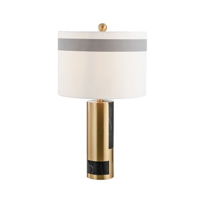 Fabric Barrel Table Lamp Modernism 1 Bulb White Desk Light with Brass Metal Base