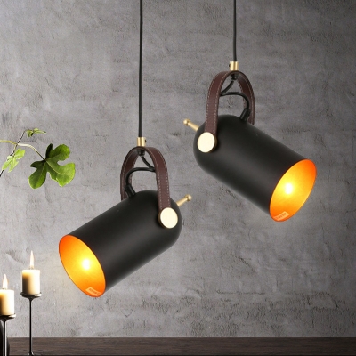 Farmhouse Bell Adjustable Hanging Light 1-Light Metal Suspended Pendant Lamp in Black with Handle