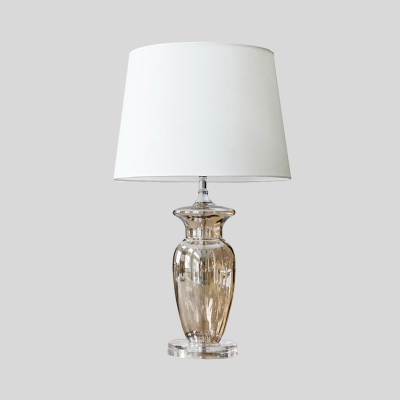 Flare Study Lamp Modern Fabric 1 Head White Desk Light with Jar Clear Crystal Base