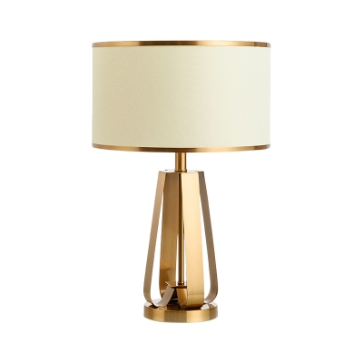Gold Cylinder Task Light Modernism 1 Head Fabric Small Desk Lamp for Living Room