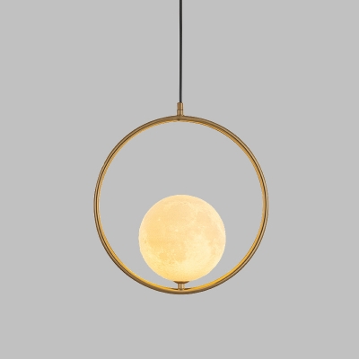 Gold Ring Suspension Pendant Modernist 1 Head Metal Hanging Light with White Frosted Glass Shade
